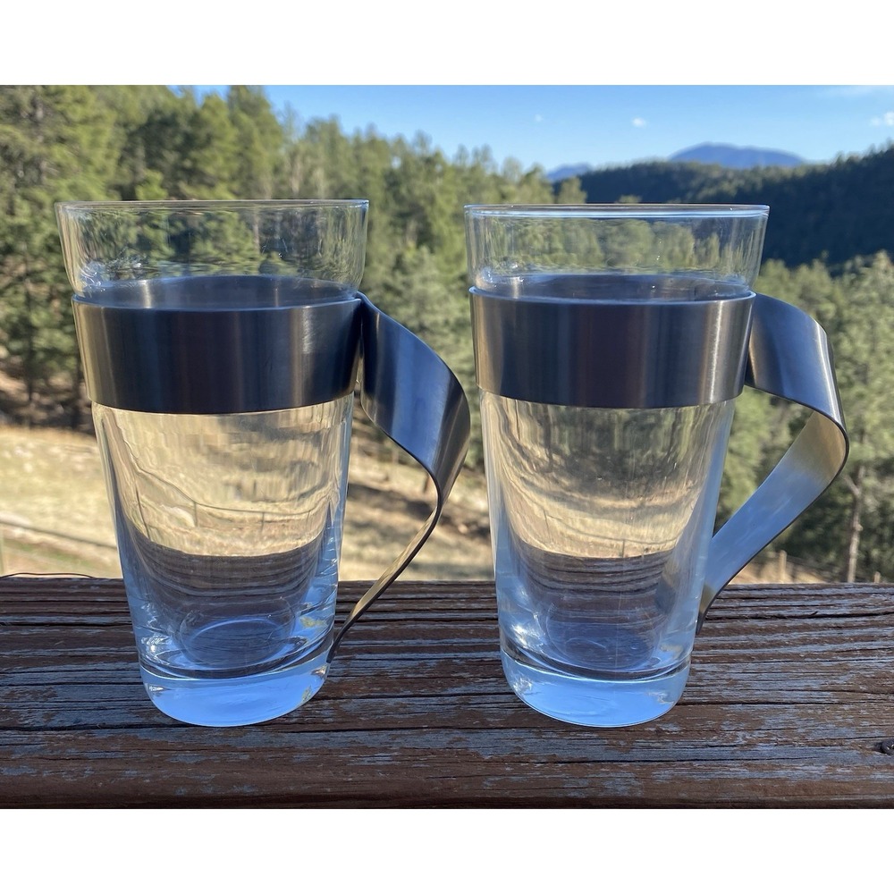 Villeroy & Boch New Wave 1748 Drinking Glass Mug Stainless Twisted Handle 6"